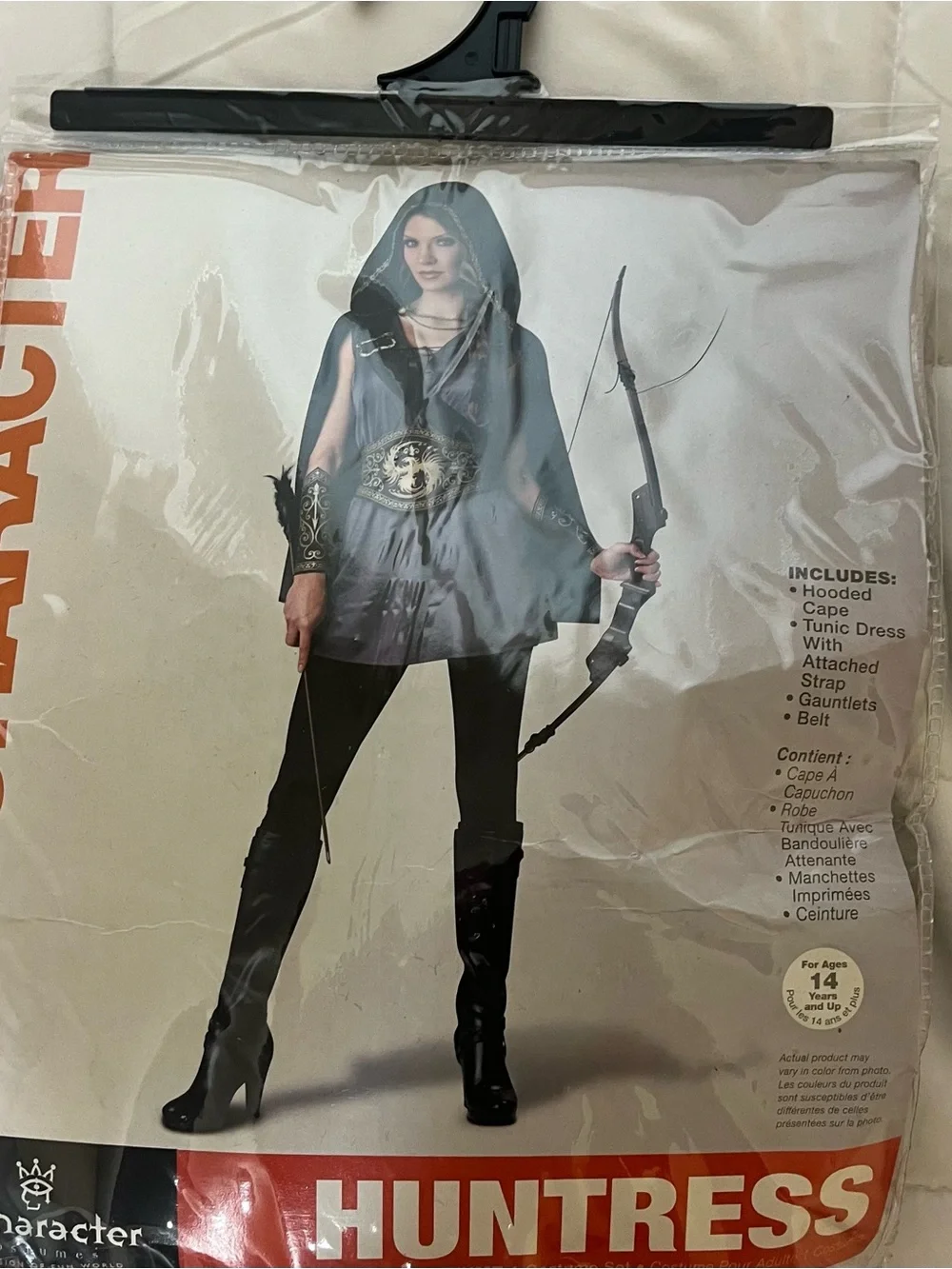 Huntress Hooded Halloween Costume gray and black- Adult S